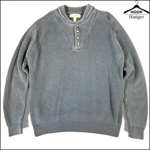 Cabelas Vintage Ribbed Chunky Knit Henley Sweater LT Tall Gray Green Cotton‎ 90s